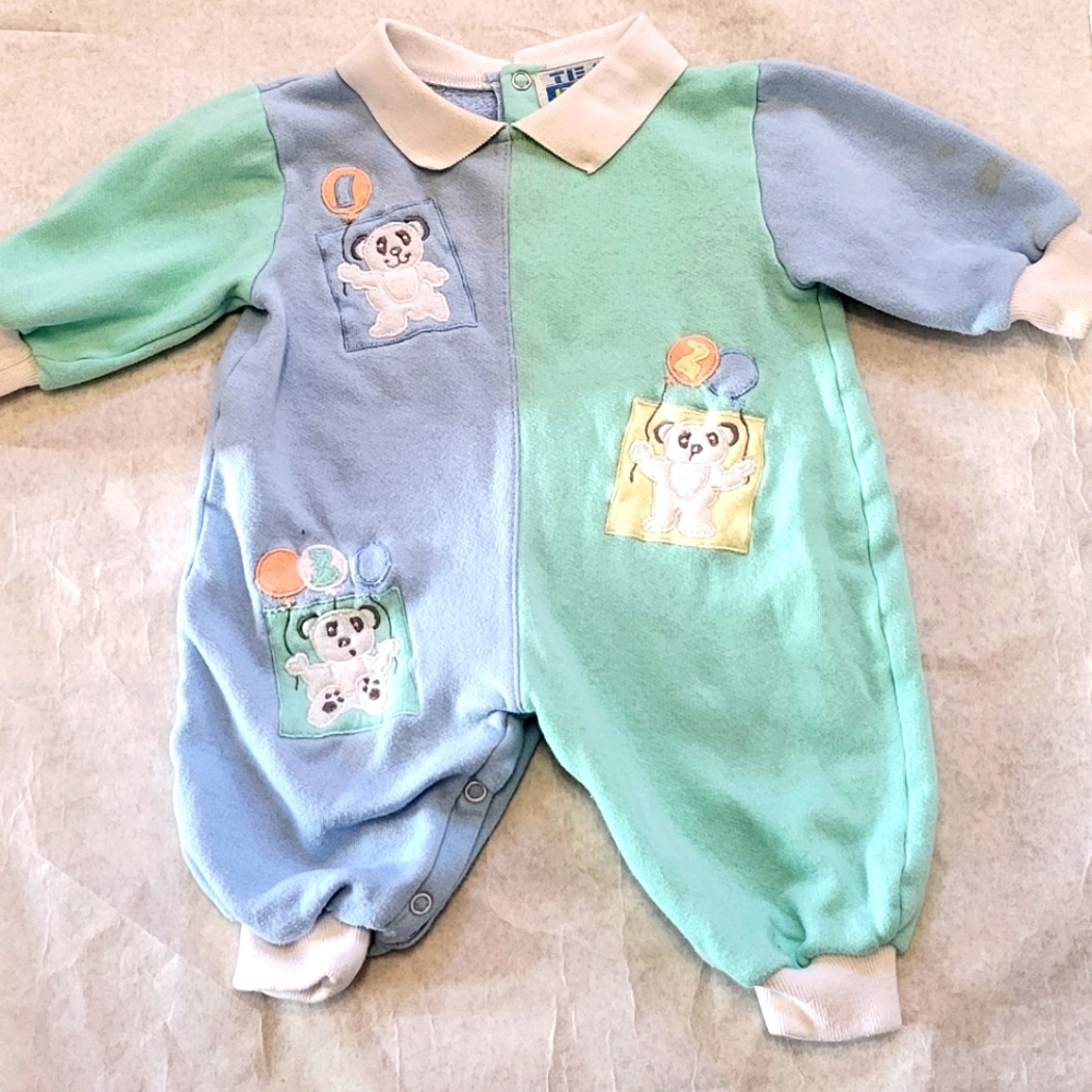 Vintage light blue/green one piece romper